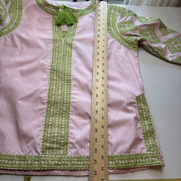 Gretchen Scott Designs Embroidered Top - Odessa Pink & Green Shirt Boho Sz M - Picture 10 of 11